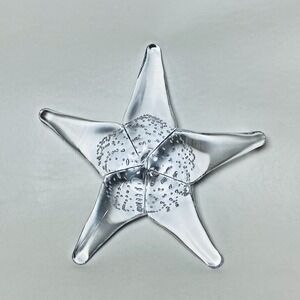 Large Hand Blown Art Glass Clear White Starfish Bubbles Paperweight Beachy 6"‎